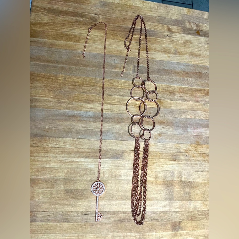 Paparazzi Shiny Copper Necklaces, Key & Rings with 3 Chains, Bundle Deal!